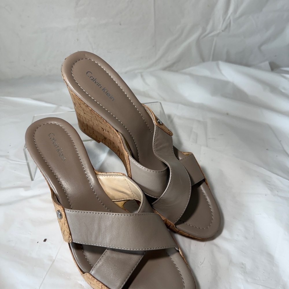 Calvin Klein Evah Napa Cork Wedge Heels - Picture 3 of 15
